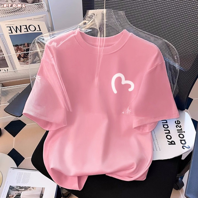 áo thun nữ form rộng Mùa hè giản dị phụ nữ tay áo ngắn áo phông tình yêu in unisex 100% cotton - Local Brand