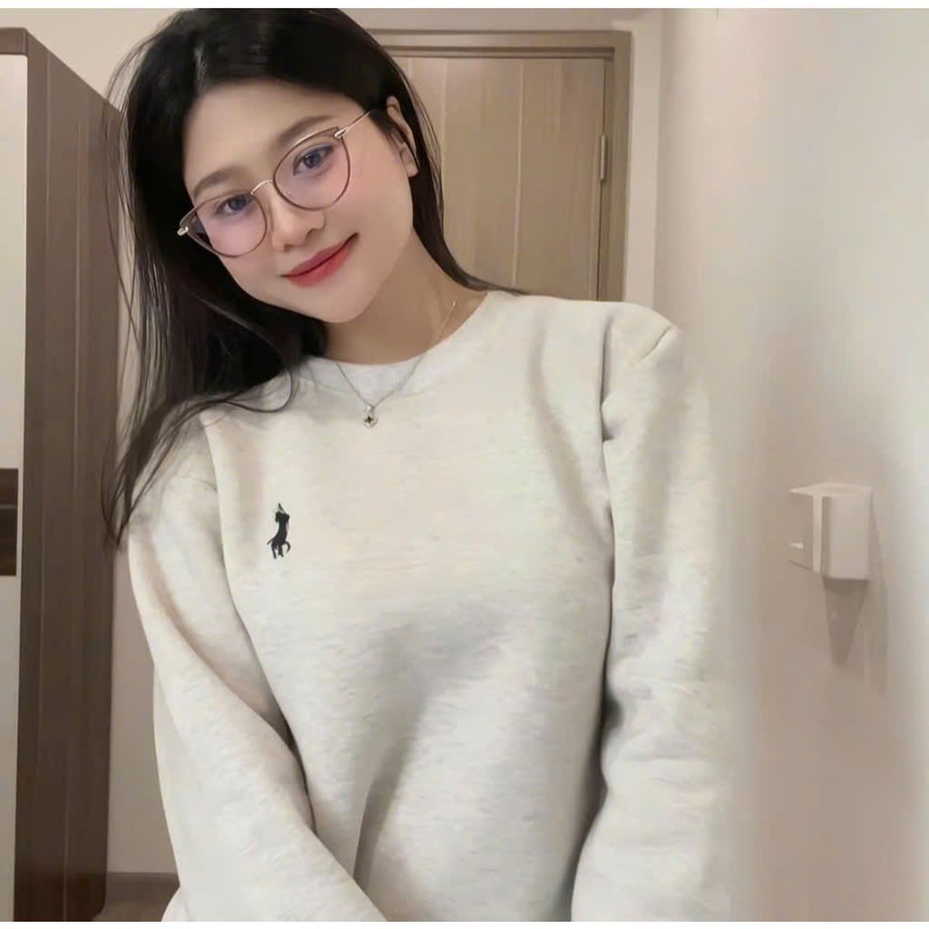 Áo nỉ sweater cổ tròn dài tay mùa đông họa tiết con ngựa đẹp mắt