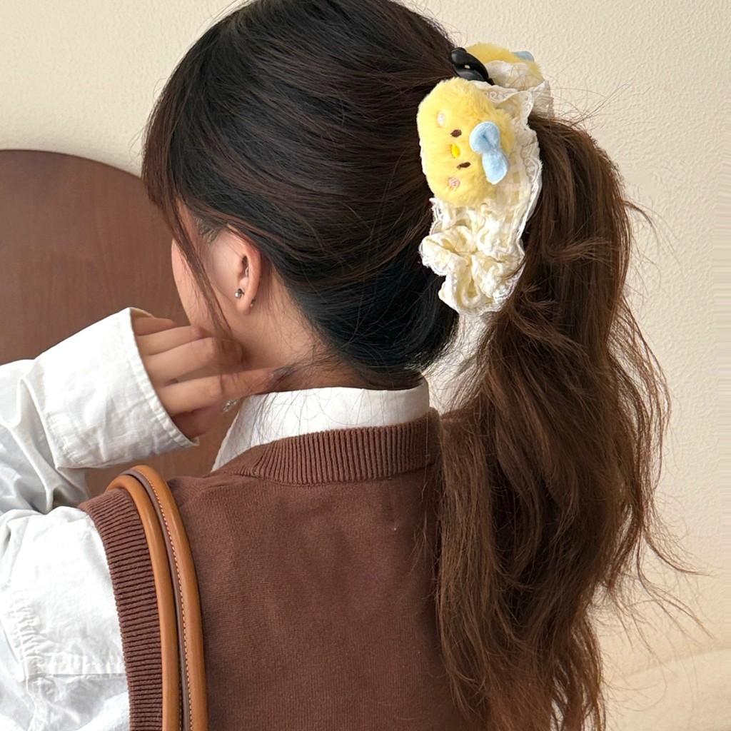 Kẹp tóc hình cá mập dễ thương với thiết kế gà con chuối ngọt cho đuôi ngựa