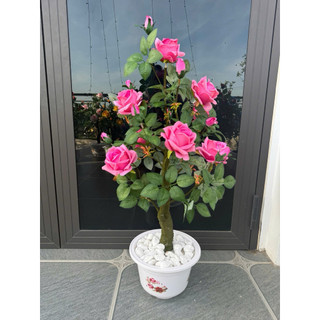 Cây hoa hồng cổ giả cao 90cm – Hoa giả vải trang trí sang trọng, đầy đặn như thật