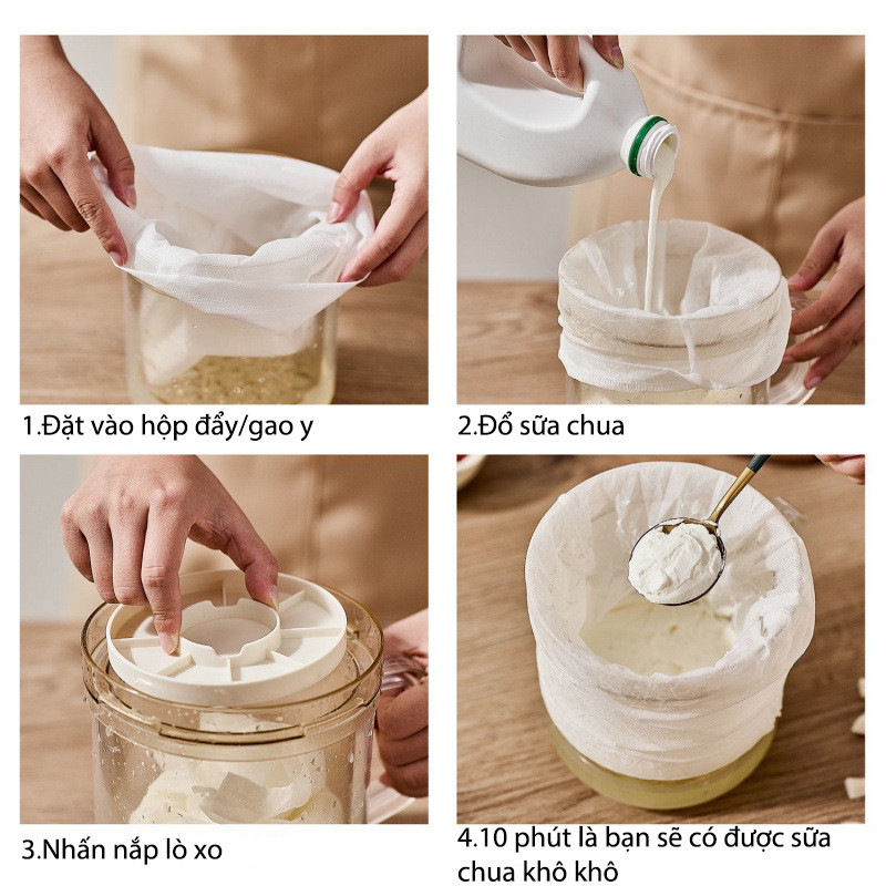 Bộ lọc sữa chua hy lạp, tích hợp chế độ lọc mịn trong 10 phút, dung tích lớn, tháo rời dễ vệ sinh, tặng kèm túi lọc