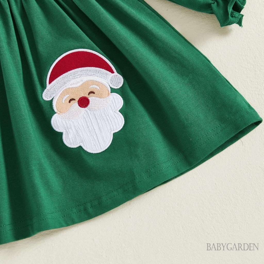 6M-5Y Bé Gái Váy Giáng Sinh Tay Dài babydoll Cổ Thêu Ông Già Noel Mùa Thu Đầm