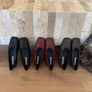 Giày mũi vuông TT Giày ba lê nữ Slip-On All-Match Da thật
