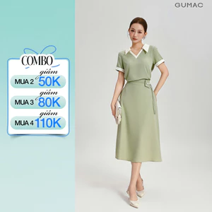 Set Lẻ Áo Kiểu Nữ GUMAC Form Suông Cổ Xẻ V AG04020 - Chân Váy Nữ GUMAC Thiết Kế Lưng Lệch Tôn Eo Sang Trọng VG04021