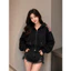 Áo Khoác Hoodie Nỉ Form Rộng Croptop Khóa Kéo 3 Sọc Tay Phối Màu Nữ Cá Tính