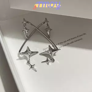 TMOY 1 Đôi Bông Tai Kẹp Vành Tai Hình Ngôi Sao Màu Bạc Đính Đá Zircon Không Cần Xỏ Lỗ Phong Cách Gothic Cá Tính