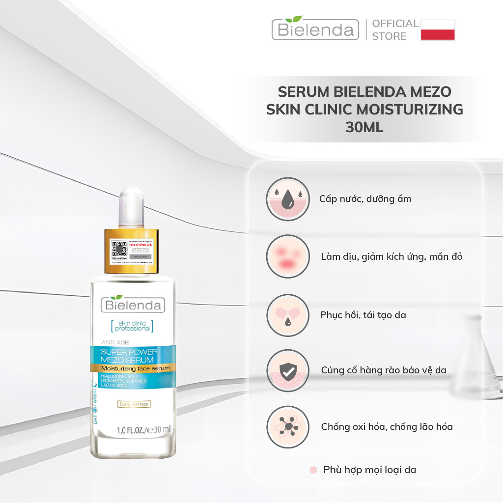 Serum Bielenda Skin Clinic Moisturizing cấp nước, dưỡng ẩm, làm da căng bóng 30ml