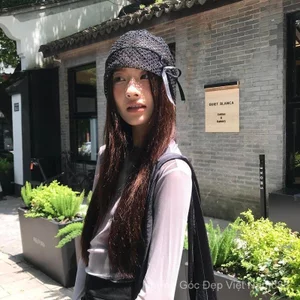 Ren Rỗng Nơ Mũ Lạnh Nữ Đen Phiên Bản Hàn Quốc Kéo Dài Thiết Kế Mũ Cọc Cảm Thấy Thích Hợp Tất Cả Trận Đấu Mũ Baotou