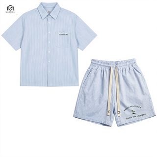 Bộ Đũi Kẻ VIBRANT SUMMER Unisex Form Rộng - Sơ Mi Đũi Nam Tay Ngắn Phối Quần Đùi Cạp Chun Thoáng Mát