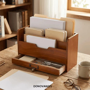 Hộp phân loại tập tin DONOVANQQ, Hộp lưu trữ ngăn kéo để bàn nhiều lớp bằng gỗ, Hộp lưu trữ mỹ phẩm Mộc mạc Dung tích lớn có ngăn kéo Dụng cụ sắp xếp tạp hóa Sử dụng văn phòng