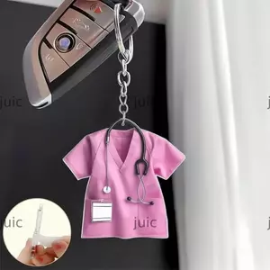 Mặt dây chuyền thẻ phẳng JUIC 2D, Móc khóa ô tô có ống nghe Móc khóa đồng phục y tá, Móc khóa công nhân Quà tặng Acrylic cho y tá bác sĩ