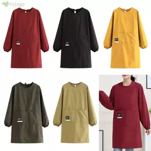 Tạp dề nhà bếp YOLOGO, Yếm nướng bánh chống bẩn màu trơn, Quần áo làm việc dài tay chống thấm nước đơn giản cho nhà bếp gia đình