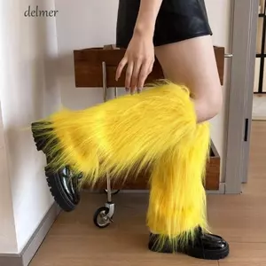 DELMER Lolita Boots Cover, Áo ấm chân lông Y2K phong cách Nhật Bản, Phong cách Harajuku Lông thú giả dày đến đầu gối Kawaii Tất bé gái cay