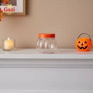 Bình bí ngô bằng nhựa trong suốt thân thiện DIY 5 / 10 Cái có nắp Hộp đựng kẹo cho đồ thủ công và trang trí tiệc Halloween [VN]