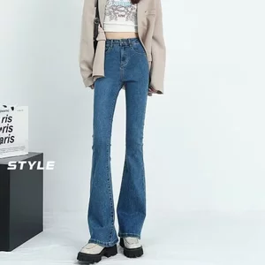 Retro Flare Jeans Cao Cấp Nữ Co Giãn Quần Denim Giảm Béo Chiều Dài Sàn
