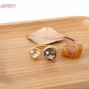 HFSHY Nữ Retro Màu Nâu Pha Lê Mở Nhẫn Hình elip Có Thể Điều Chỉnh Kích Thước Chống Mòn Nhẫn Đeo Tay Cho Thường Ngày Trang Phục VN
