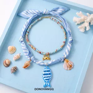 Vòng cổ mặt dây chuyền cá DONOVANQQ, Mặt dây chuyền đính cườm hạt thủ công đầy màu sắc, Phụ kiện thủ công dành cho nữ Dây chuyền đính cườm Boho Vòng cổ cá nhiệt đới dễ thương Mùa hè