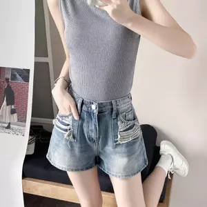 Quần Short Denim Hot Girl của Mỹ dành cho nữ Mùa hè 2026 Phong cách mới Eo cao Kích thước lớn Ôm hơn Nhìn thẳng chữ a Quần nóng siêu ngắn