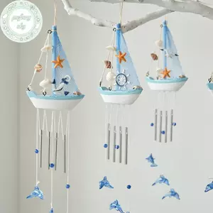 PUSKY 1 Phong Cách Địa Trung Hải Sáng Tạo Chuông Gió Thuyền Nhà Thuyền buồm Trang Trí Thuyền buồm Gỗ Mẫu Thuyền Nhỏ Thuyền Treo Trang Trí VN