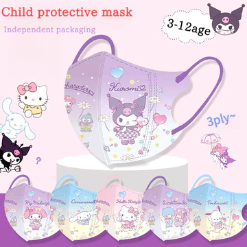 Bộ 50 Mặt nạ trẻ em 3D Mặt nạ trẻ em Sanrio Mặt nạ dễ thương Sinh viên 3-12YRS nạ trẻ em Hoạt hình Bao bì độc lập nạ in Kuromi