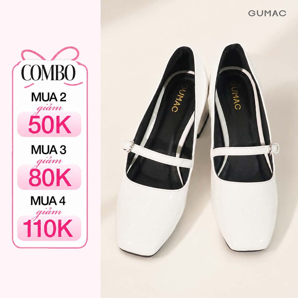Giày Cao Gót Nữ GUMAC Phối Khóa Quai Ngang Đế Bằng Thoải Mái GF04057