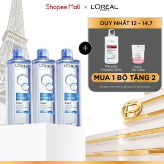 Bộ 3 nước tẩy trang đa năng 3-in-1 L'Oreal Paris Micellar tươi mát cho da dầu, hỗn hợp 400ml x 3