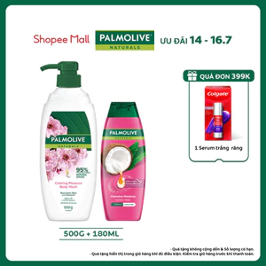 Sữa tắm Palmolive 95% chiết xuất từ hoa anh đào 500g và Dầu gội Palmolive có dầu xả sữa dừa 180ml