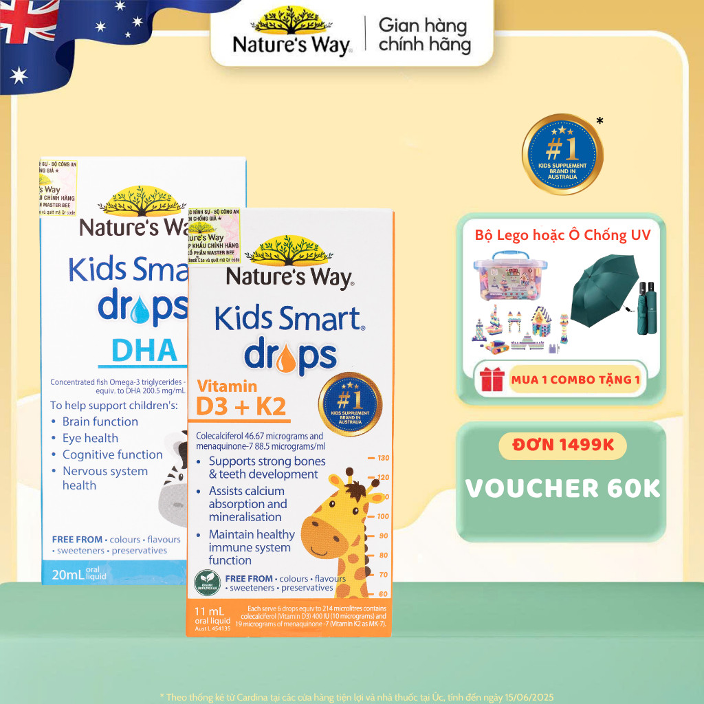 Combo Siro Nature's Way Kids Smart Drops DHA Và D3K2 – Hỗ Trợ Phát Triển Não Bộ Cho Bé