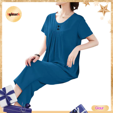 Bộ đồ ngủ màu trơn Giaurz Bộ đồ ngủ nữ thời trang Bộ đồ ngủ nữ 2 mảnh Bộ đồ ngủ ngắn tay mùa hè Quần crop Top Đồ ngủ Phòng chờ Trang phục Váy ngủ thoải mái cho Hot