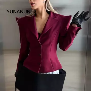 Áo khoác đeo vai YUNAUN, Áo khoác blazer dài tay màu đen chắc chắn dành cho nữ, được trang bị miếng đệm vai sắc nét eo Cinch tối thẩm mỹ được trang bị phù hợp với áo khoác mặc công sở