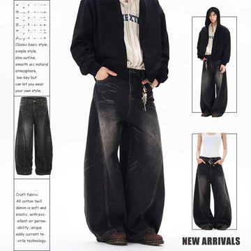Đen Rời Quần Unisex Mỹ Phong Cách Retro Nam Đen Quần Giặt Rời Quần Jean Nam Dài Lau Quần Lau Nhà Quần Rời Jnco Quần Jean Rời Quần Jean Đen Giặt Quần Jean Đen Rời T