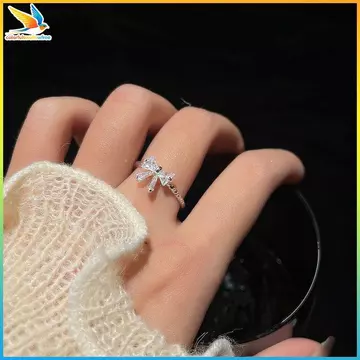 Colourswallowfree Mới Đến Lãng Mạn Đáng Yêu Nơ Trắng Nhẫn Nữ Với Sáng Bóng Nơ Nhẫn Dành Cho Nữ Nhẫn Có Thể Điều Chỉnh Ngọt Ngào Nhẫn Trái Tim Nữ Tính ABC