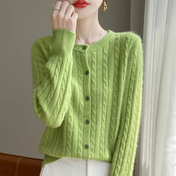 [Hàng có sẵn] Áo len cổ tròn dành cho nữ Áo khoác một viền phong cách mới Áo len Cardigan xoắn màu trơn Áo len thời trang Áo len bên ngoài