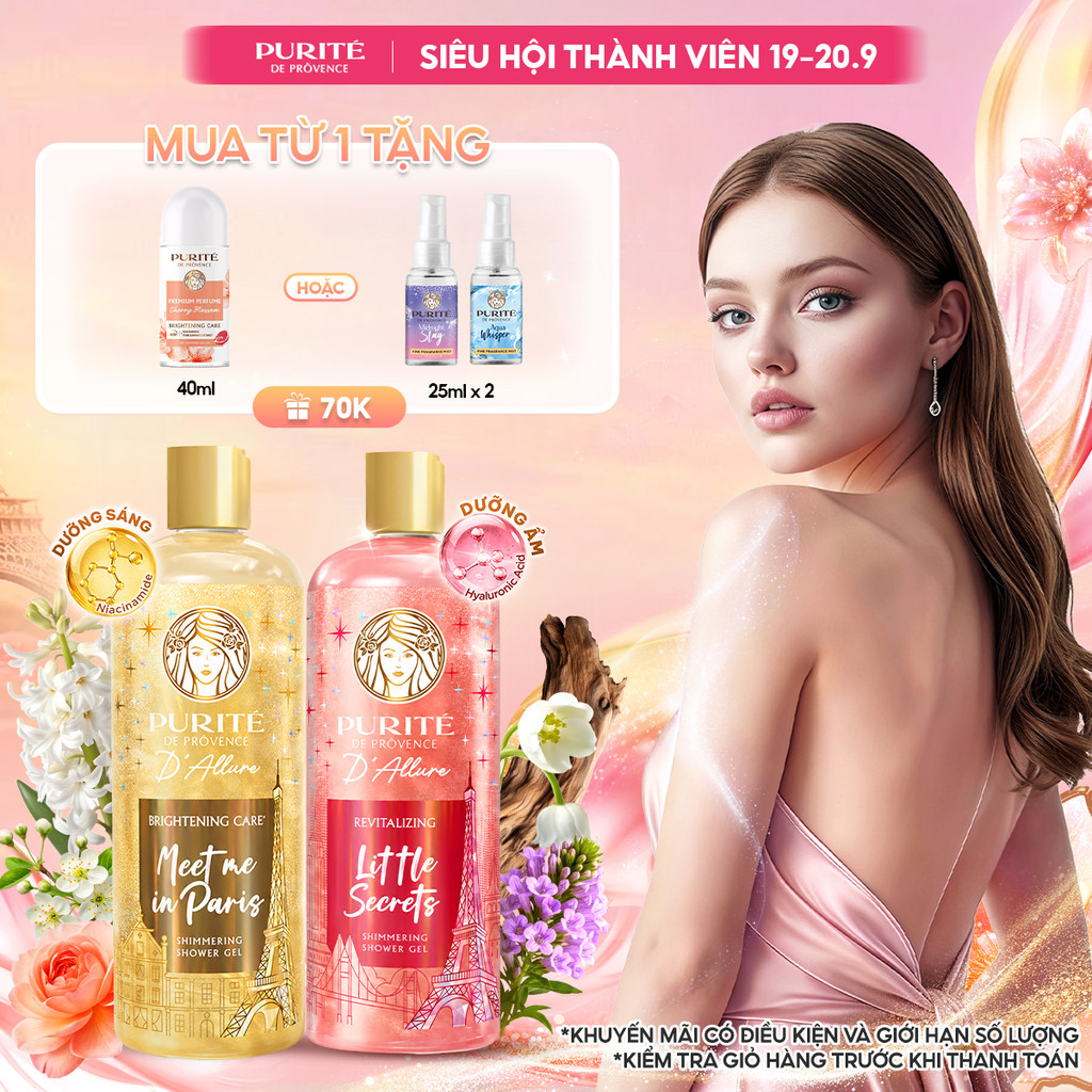 [MỚI] Sữa Tắm Nhũ Hương Nước Hoa Purité D'Allure 500ML Dưỡng Sáng Meet Me In Paris / Tươi Mới Little Secrets