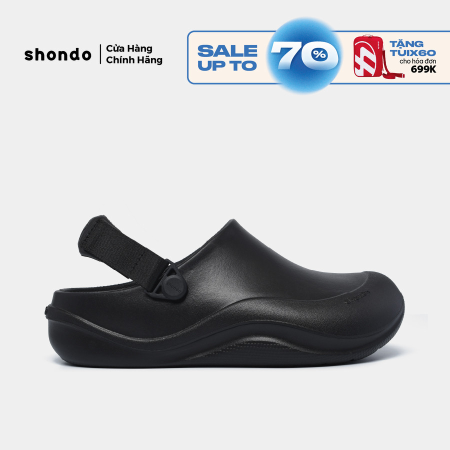 Dép Sục Unisex Shondo Clog Suke Nhựa Đúc Đi Mưa Tiện Lợi Đế Cao 4cm Màu Đen SUK1010