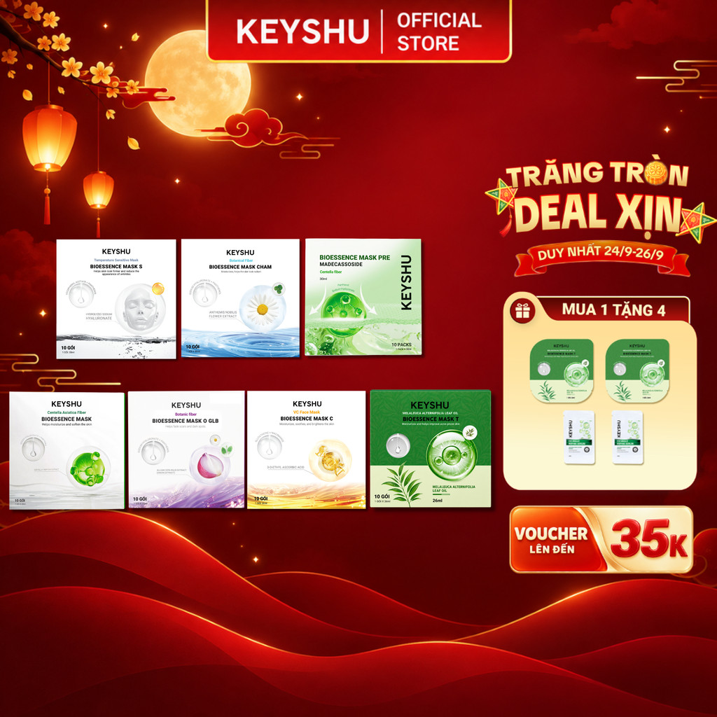 [DUY NHẤT 25/9] 1 Hộp Mặt Nạ KEYSHU 10 Miếng 30ML Dưỡng Ẩm, Làm Sáng Da, Hỗ Trợ Ngăn Ngừa Lão Hóa