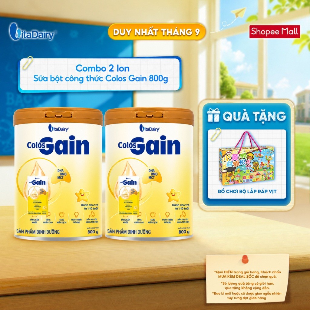 [COMBO 2 LON] Sữa bột Colos Gain cho trẻ – Bổ sung dinh dưỡng, hỗ trợ cân nặng GĐ1 – Lon 800g
