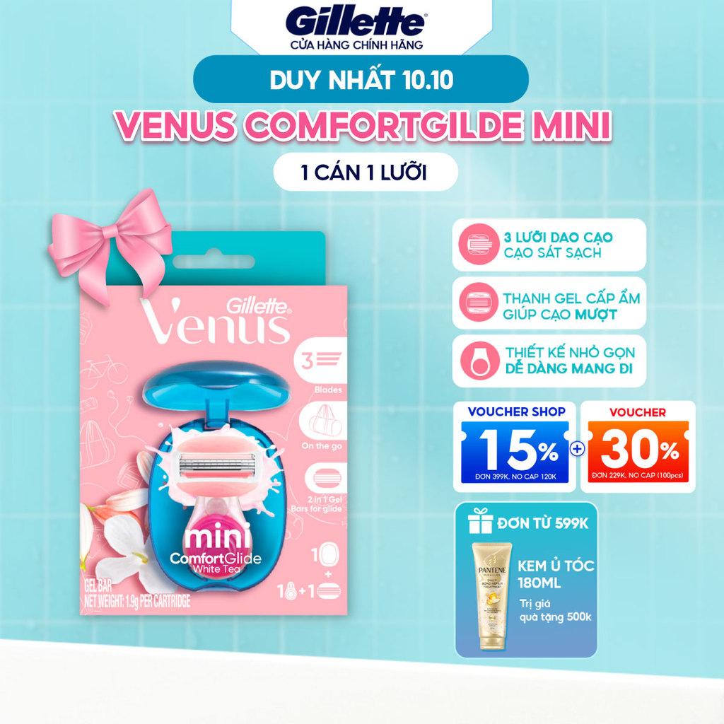 Dao Cạo Mini Cho Nữ GILLETTE VENUS Comfortgilde Hương Hoa Trà Trắng - Hộp 1 Cán 1 Lưỡi Dao [Tặng Kèm Hộp Bảo Vệ]