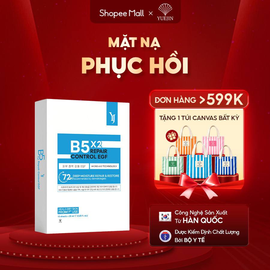 [1 HỘP 10 MIẾNG] Mặt Nạ Yuejin YJ B5 Repair Control EGF Phục Hồi Cấp Ẩm Đa Tầng Dưỡng Ẩm Chuyên Sâu Làm Dịu Da Hiệu Quả