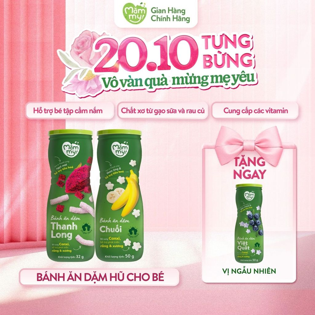 Combo 2 bánh ăn dặm cho bé  Mămmy vị trái cây, rau củ giúp hỗ trợ tiêu hoá, bé 6 tháng, hũ 32-50g