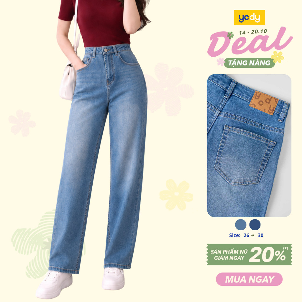 [BST THU ĐÔNG 2026] Quần Jeans Nữ Yody Ống Rộng Form Straight Essential Co Giãn Nhẹ TRA WCJE26A027