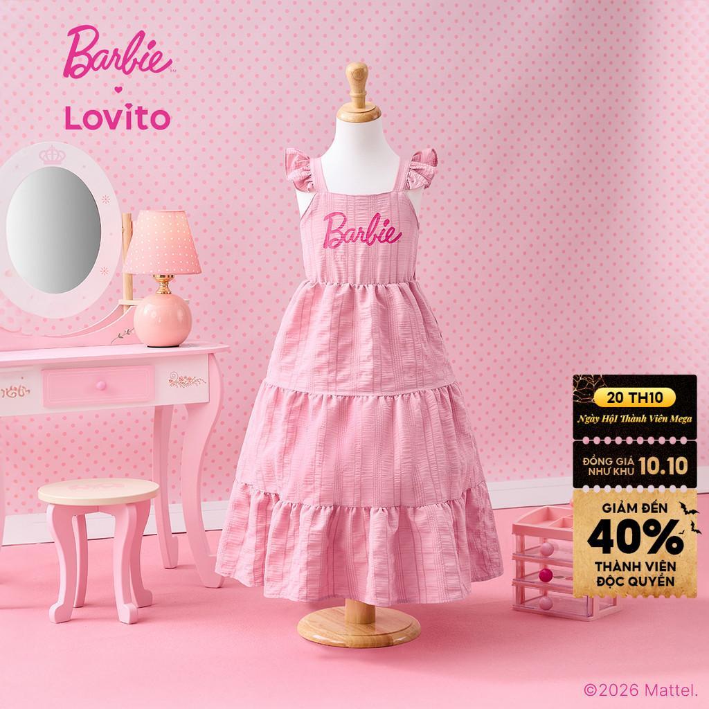 Barbie™ X Lovito Kids Đầm Jacquard xếp tầng dễ thương màu hồng dành cho bé gái mùa Xuân/Hè DRBL4PAD028