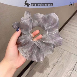 Onetimingfine Lưới phản quang Quá khổ Scrunchies Dây buộc tóc cao su lớn Đàn hồi trơn VN
