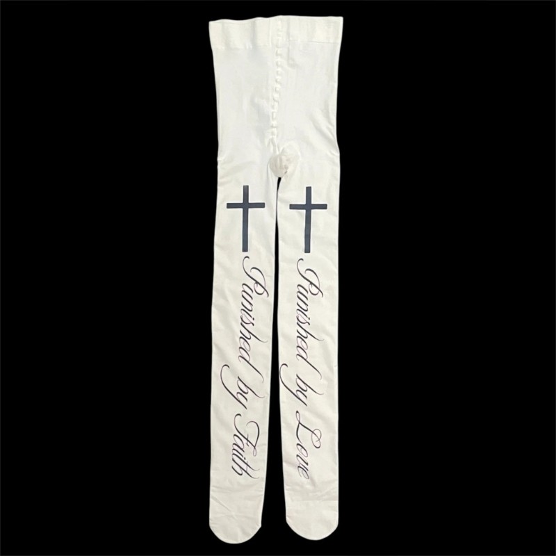 Quần Legging Gothic Nữ Opaque, Phong Cách Nhật Bản, Họa Tiết Chữ Thập và In Chữ Trắng