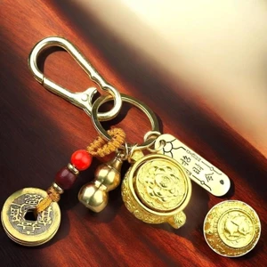 Móc Khóa Bình Bát Tụ Bảo Size Lớn - 4 Món Tặng Kèm Móc Bấm Hợp Kim Và Cát Đỏ. Móc Khóa Phong Thủy 12 Con Giáp