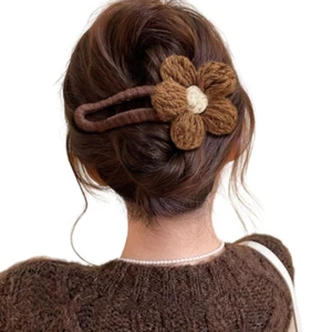 Treeling Sang Trọng Dệt Kim Hoa Mỏ Vịt Kẹp Lưng Đầu Hình Đĩa Tóc Kẹp Đường Thẳng Kẹp