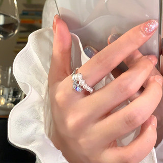 Nhẫn ngôi sao zircon và ngọc trai, phong cách Hàn Quốc, có thể điều chỉnh size, thiết kế sang trọng