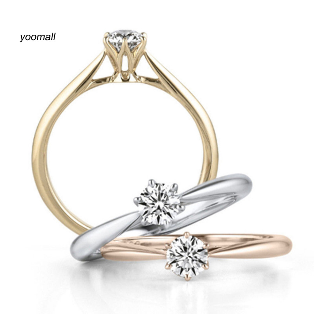 Nhẫn đính đá Cubic Zirconia hợp kim thanh lịch với sáu móng, phù hợp cho các bữa tiệc