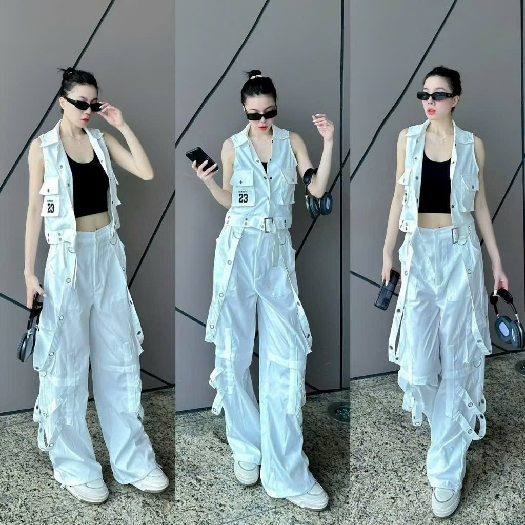 Bộ thể thao kaki, áo gile + quần xuông túi hộp tập nhảy, aerobic , shufflerdance, zumba (có lẻ áo)