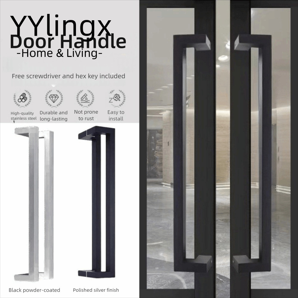 YYlingx Tay cầm dày YYLINGX, Tay nắm cửa bằng thép không gỉ dài 60 Cm, Ống hình chữ nhật ở cả hai mặt Tay nắm cửa kính chống rỉ Cửa gỗ kim loại